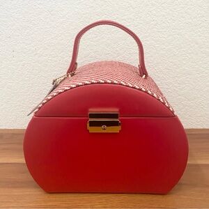 Vintage ALFRED Design Keepsake Red Genuine Leather Organizer Jewelry Case Bag